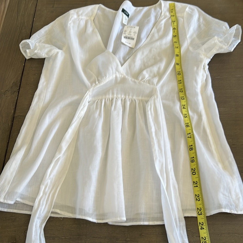 J. Crew White Wrap Blouse with Cuffed Sleeves Linen like - Picture 9 of 9